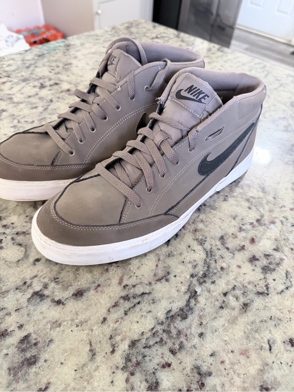Nike Men's Mid-Top Sneakers — Taupe with Black Swoosh